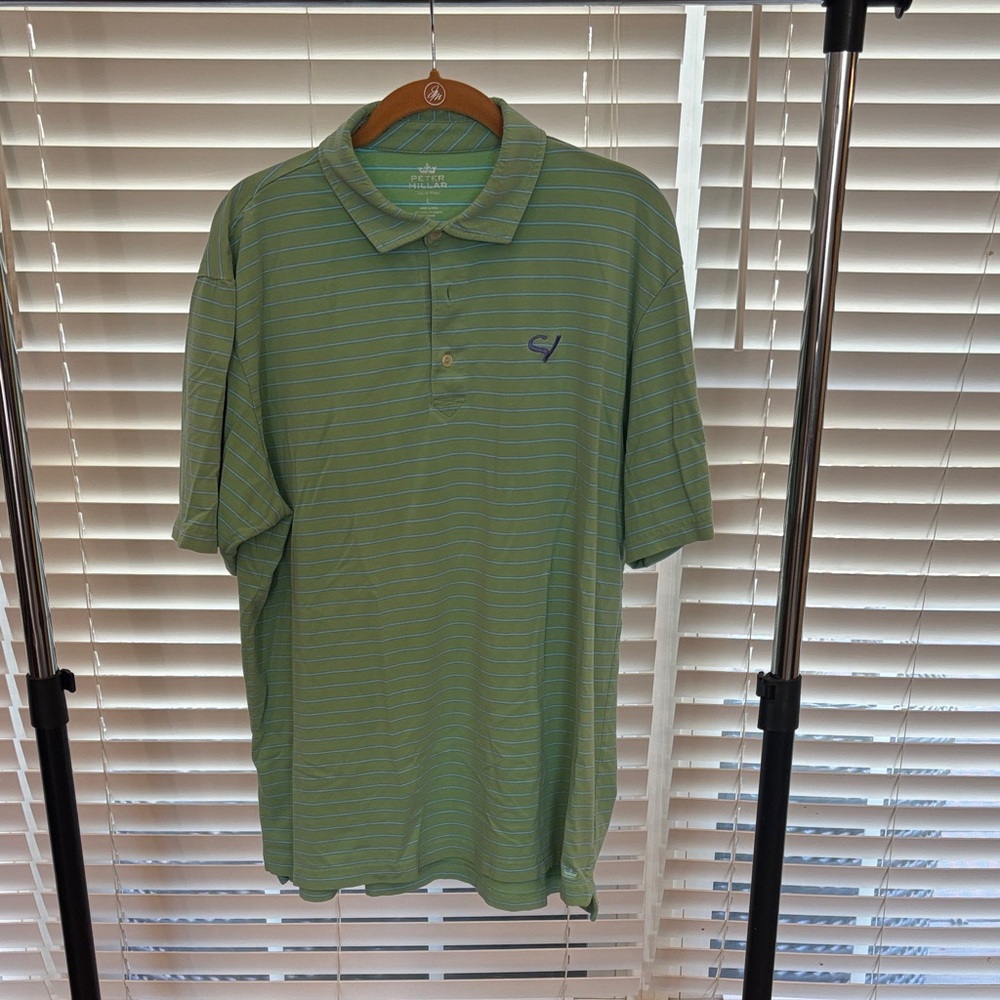 Peter Millar Green Polo with Subtle Stripes